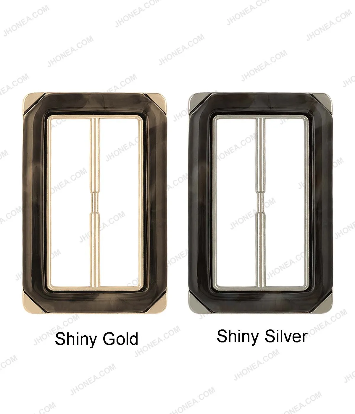 Rectangle Frame Shiny Gold with Horn Effect Accent Sliding Belt Buckle