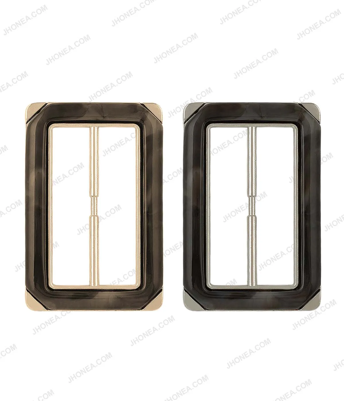 Rectangle Frame Shiny Gold with Horn Effect Accent Sliding Belt Buckle