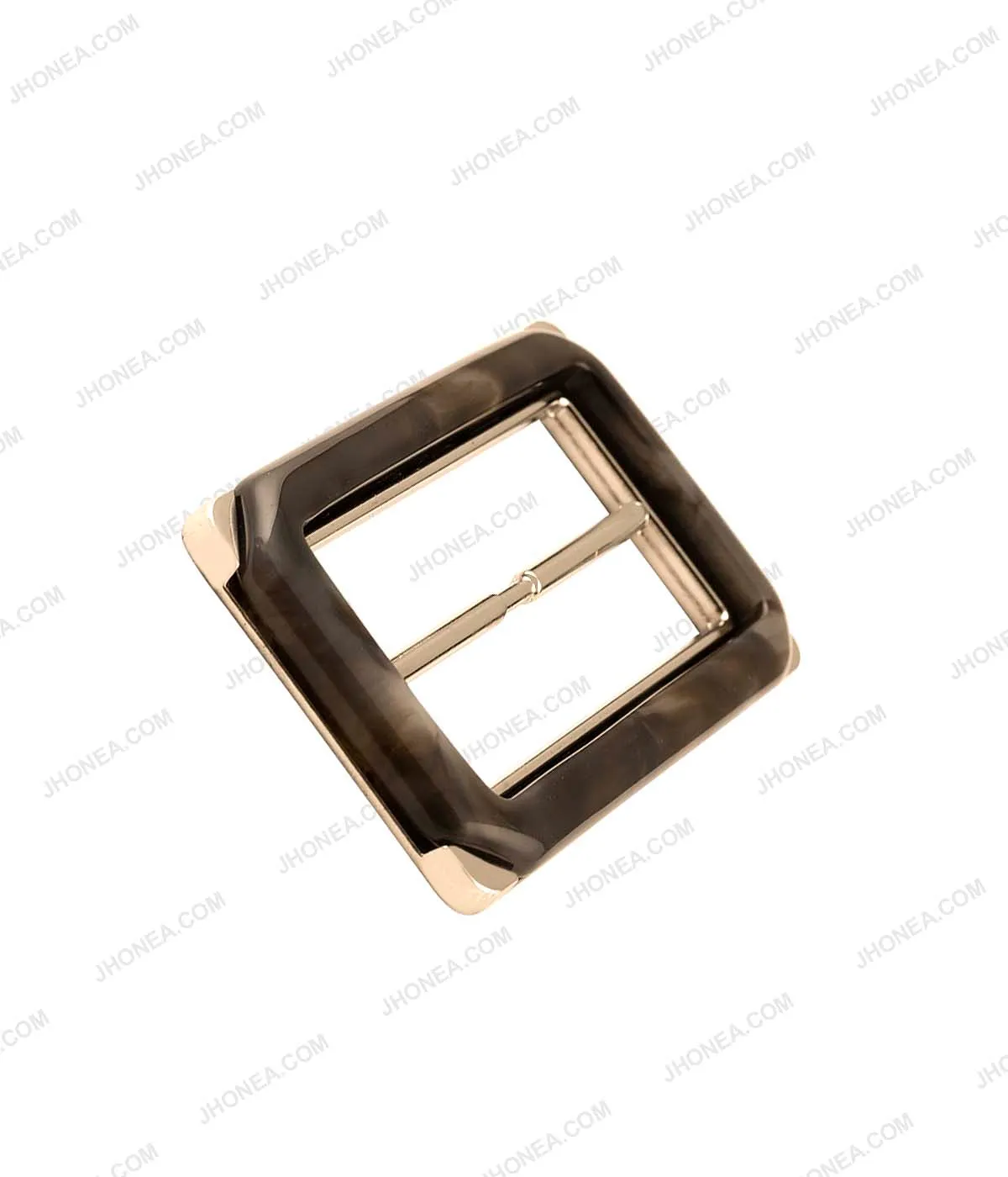 Rectangle Frame Shiny Gold with Horn Effect Accent Sliding Belt Buckle