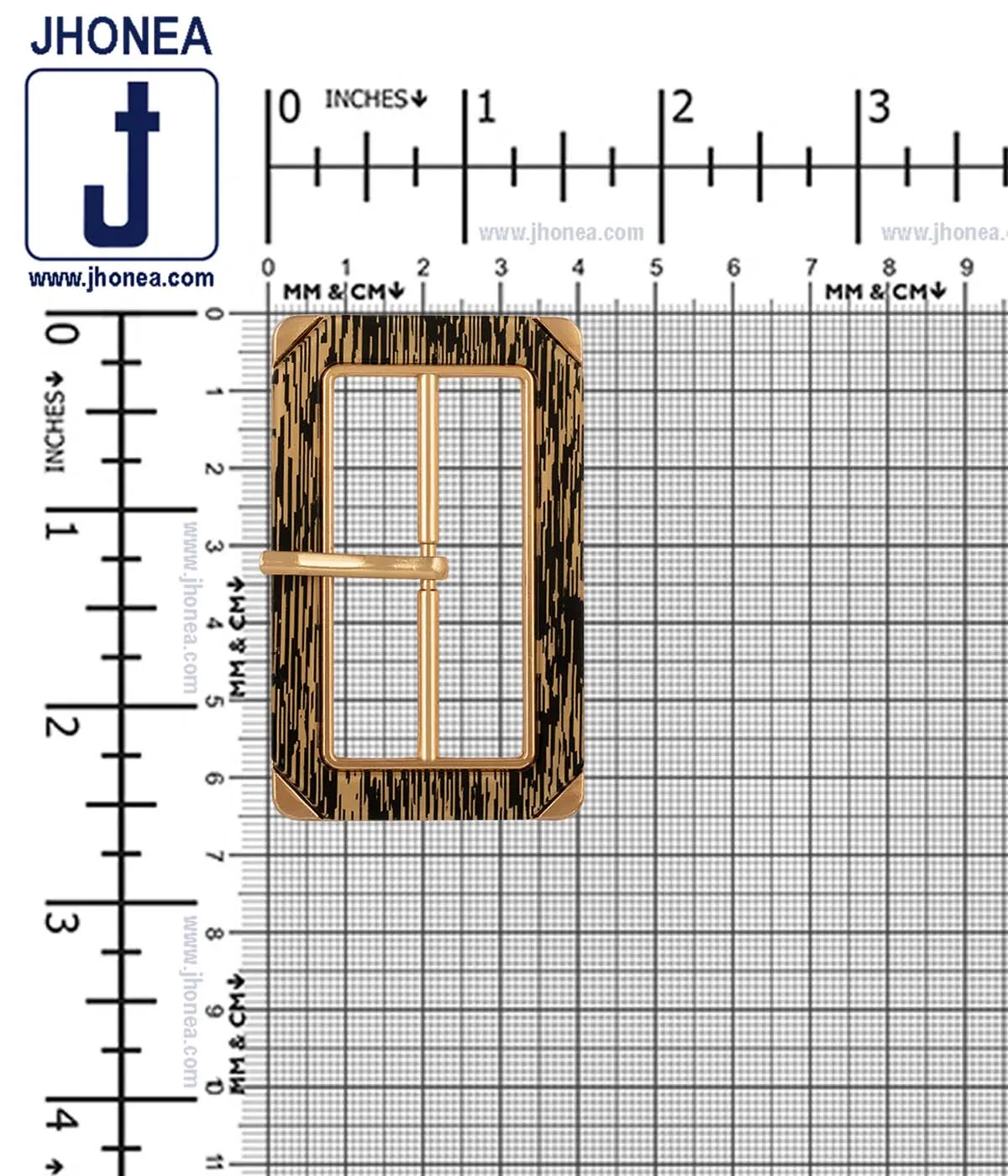 Rectangle Frame Shiny Gold with Lamination Surface Prong Belt Buckle