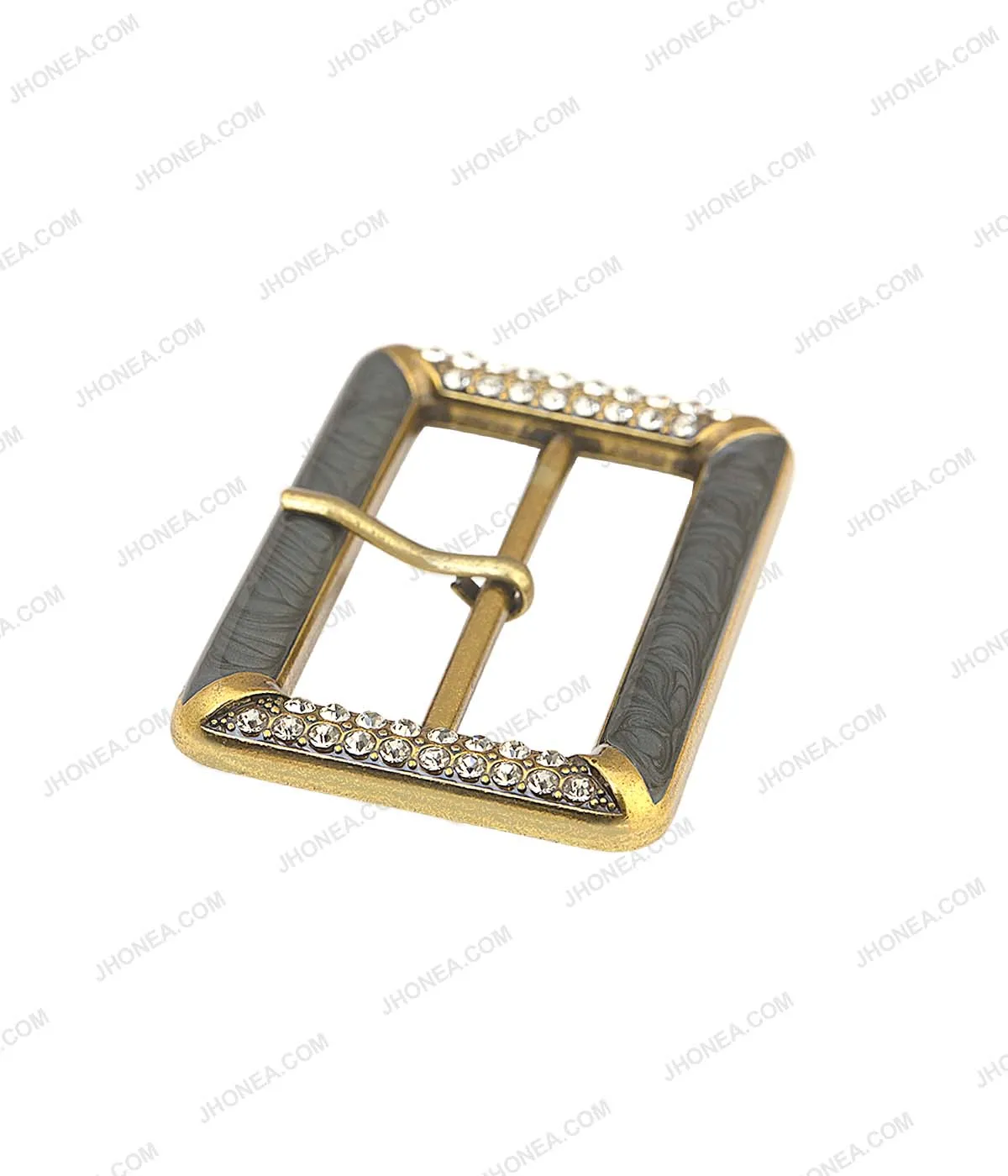 Rectangle Marble Effect Diamond Accent Prong Belt Buckle