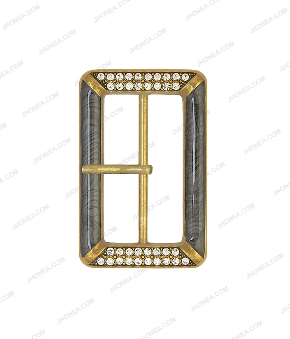 Rectangle Marble Effect Diamond Accent Prong Belt Buckle