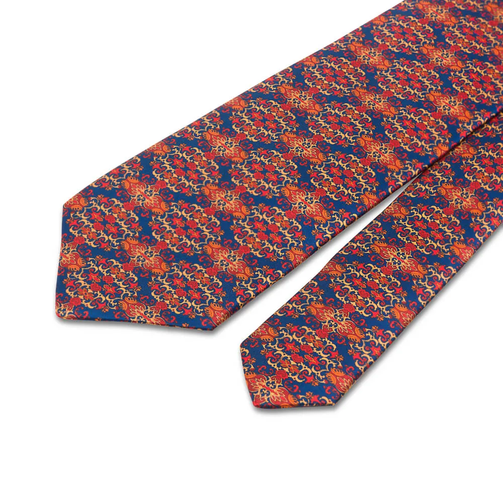 Red and Blue Charlemagne Duchesse Silk Tie