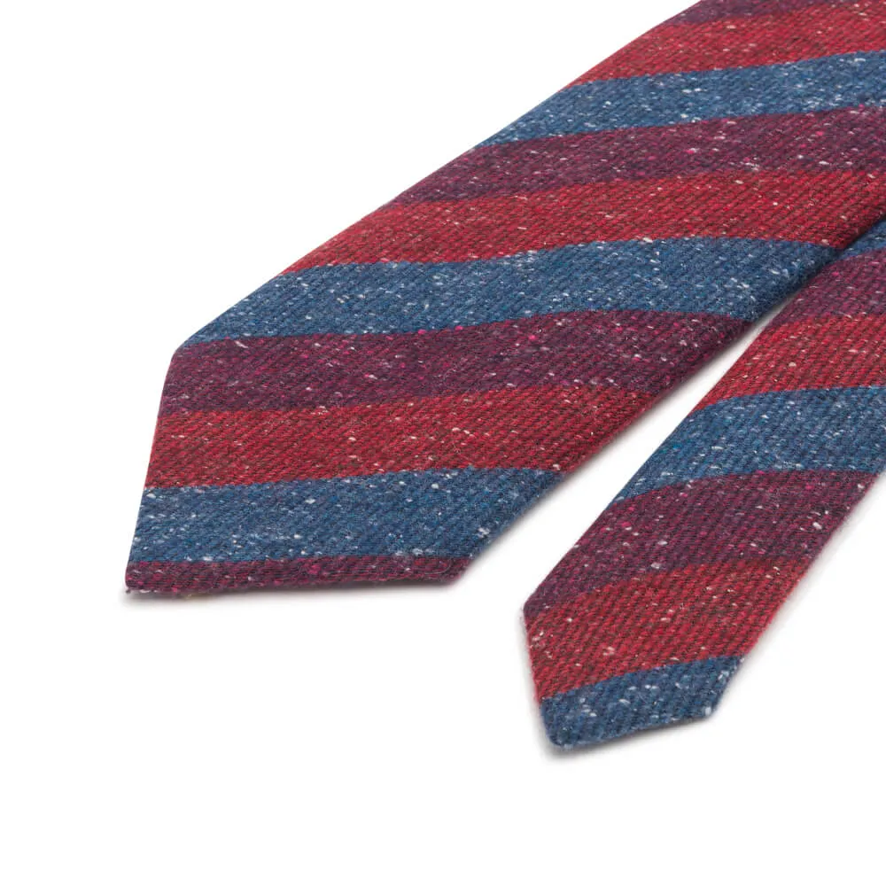 Red Burgundy Blue Donegal Stripe Cotton Silk Wool Tie