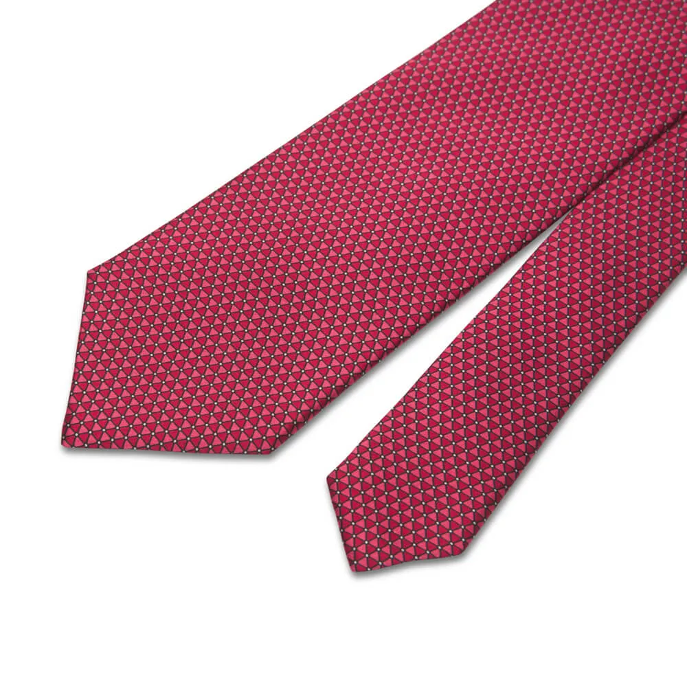 Red Micro Geometric Motif Silk Tie