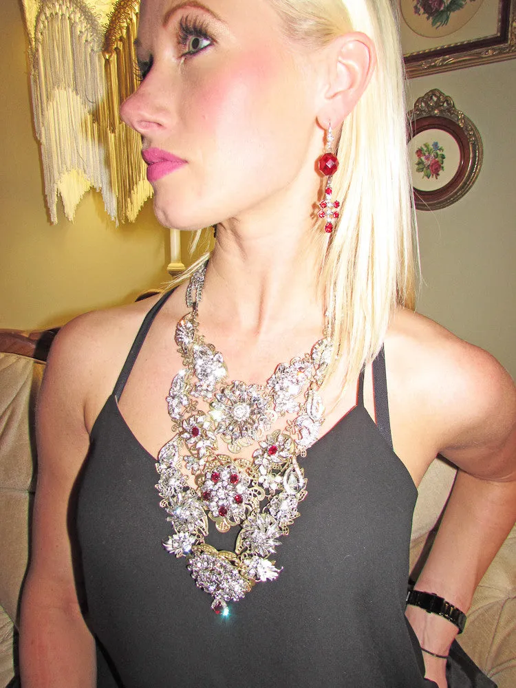 Red Rhinestone Statement Earrings