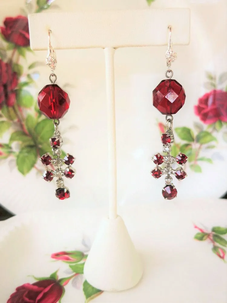 Red Rhinestone Statement Earrings