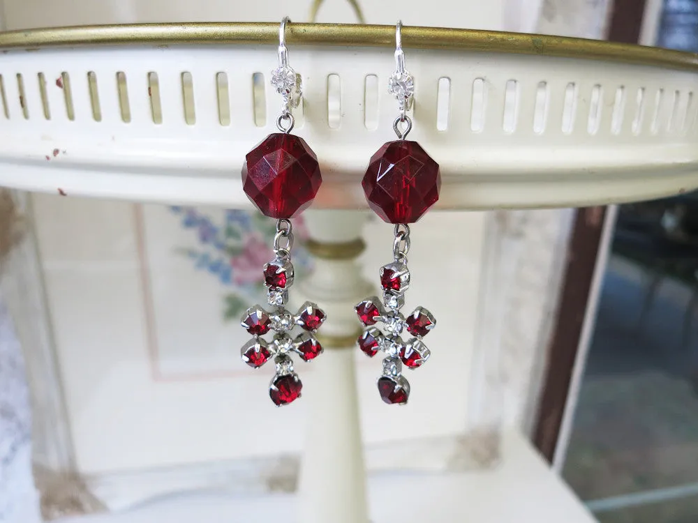 Red Rhinestone Statement Earrings