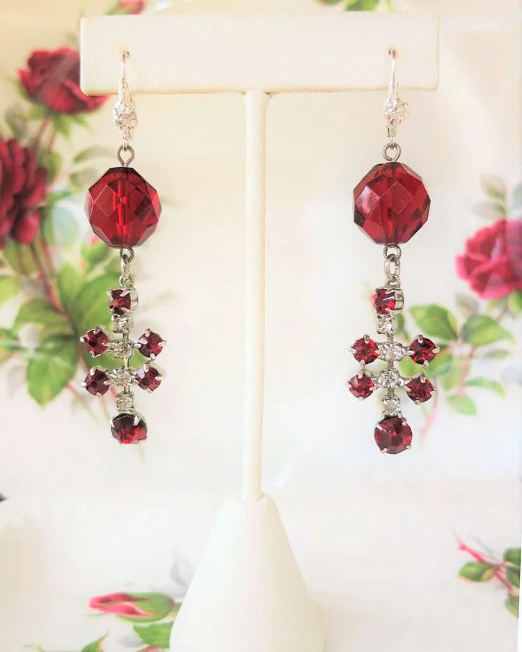 Red Rhinestone Statement Earrings