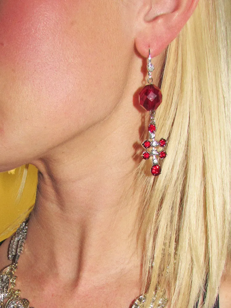 Red Rhinestone Statement Earrings