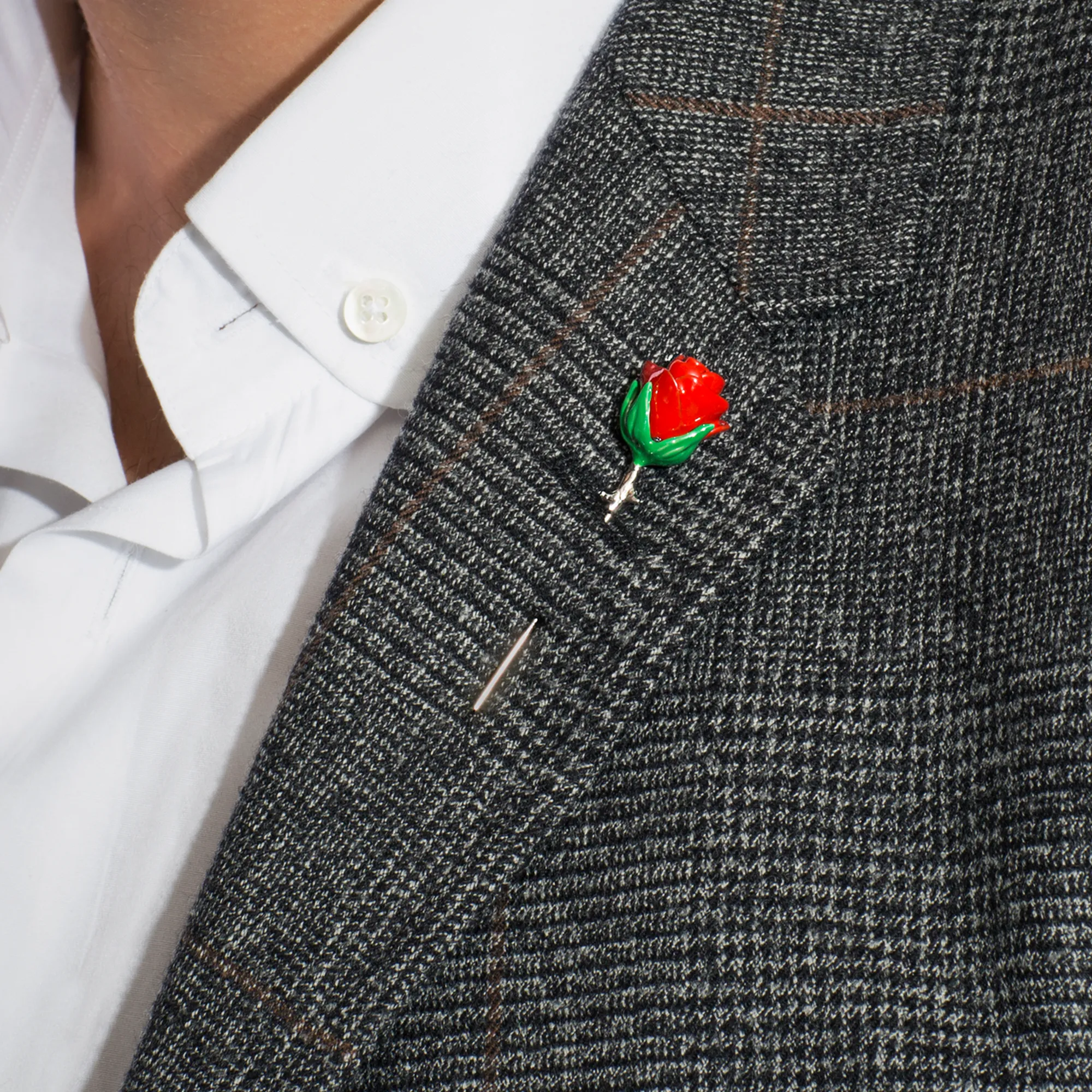 Red Rhodium Plated Rose Lapel Pin