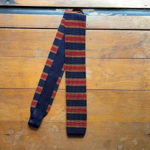 Regent  - Knitted Silk Tie - Navy, Red and Ginger Stripes