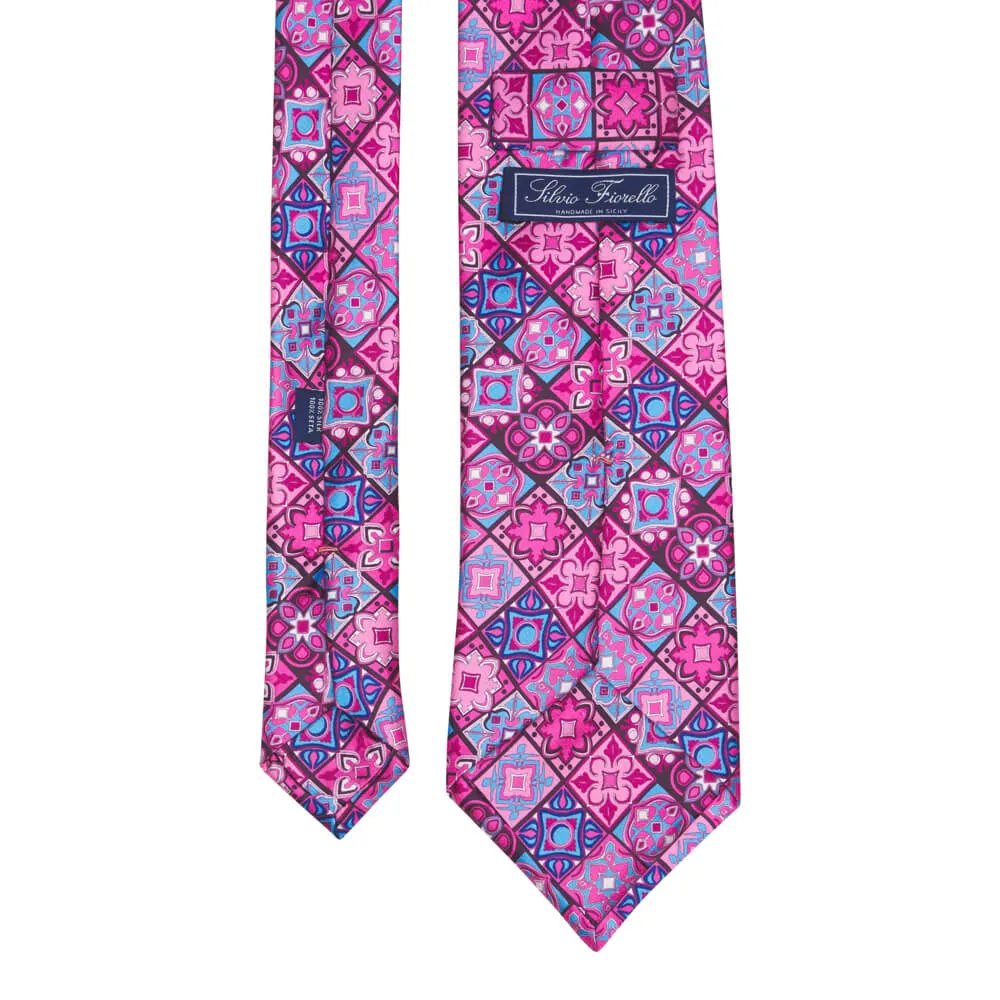 Renaissance Elegance Pink and Light Blue Duchesse Silk Tie