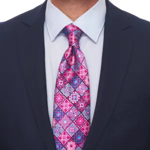 Renaissance Elegance Pink and Light Blue Duchesse Silk Tie