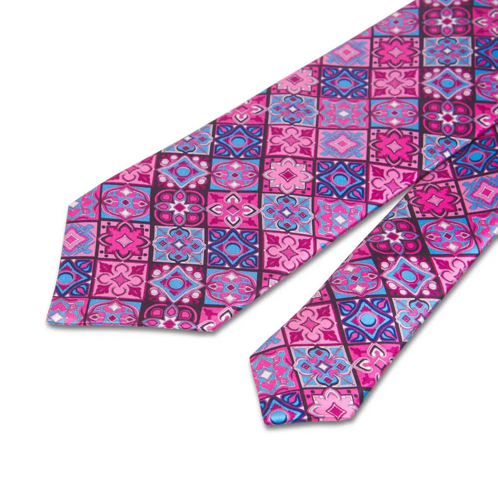 Renaissance Elegance Pink and Light Blue Duchesse Silk Tie