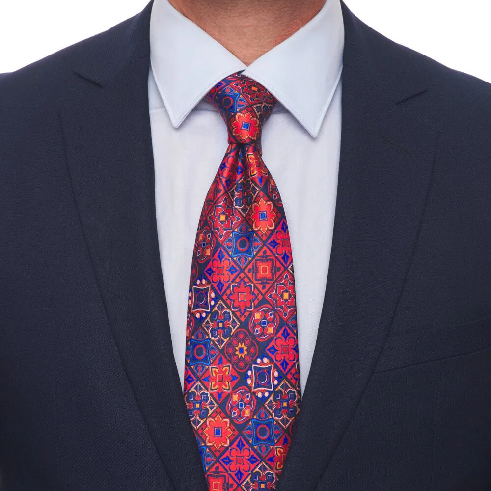 Renaissance Elegance Red and Blue Duchesse Silk Tie