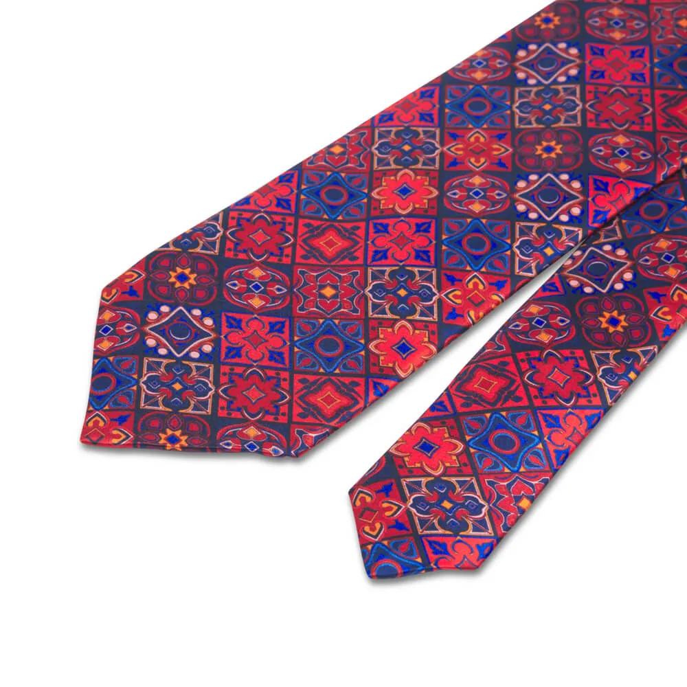 Renaissance Elegance Red and Blue Duchesse Silk Tie