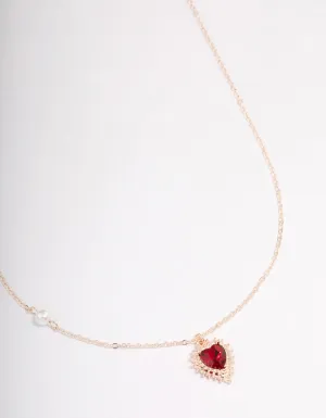 Rose Gold Diamante Heart & Pearl Necklace