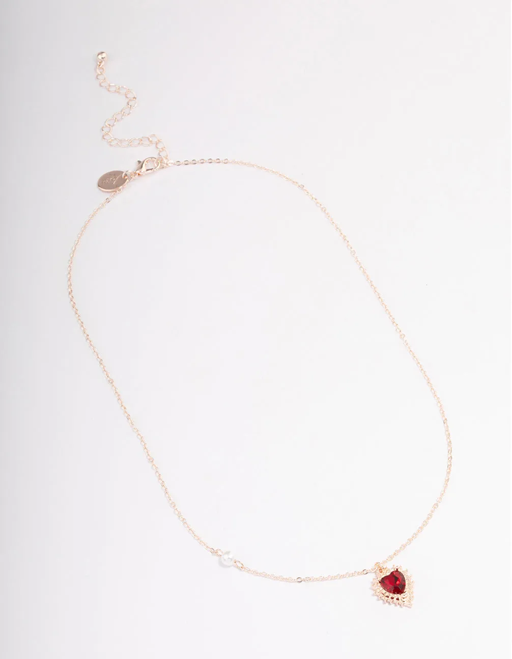 Rose Gold Diamante Heart & Pearl Necklace