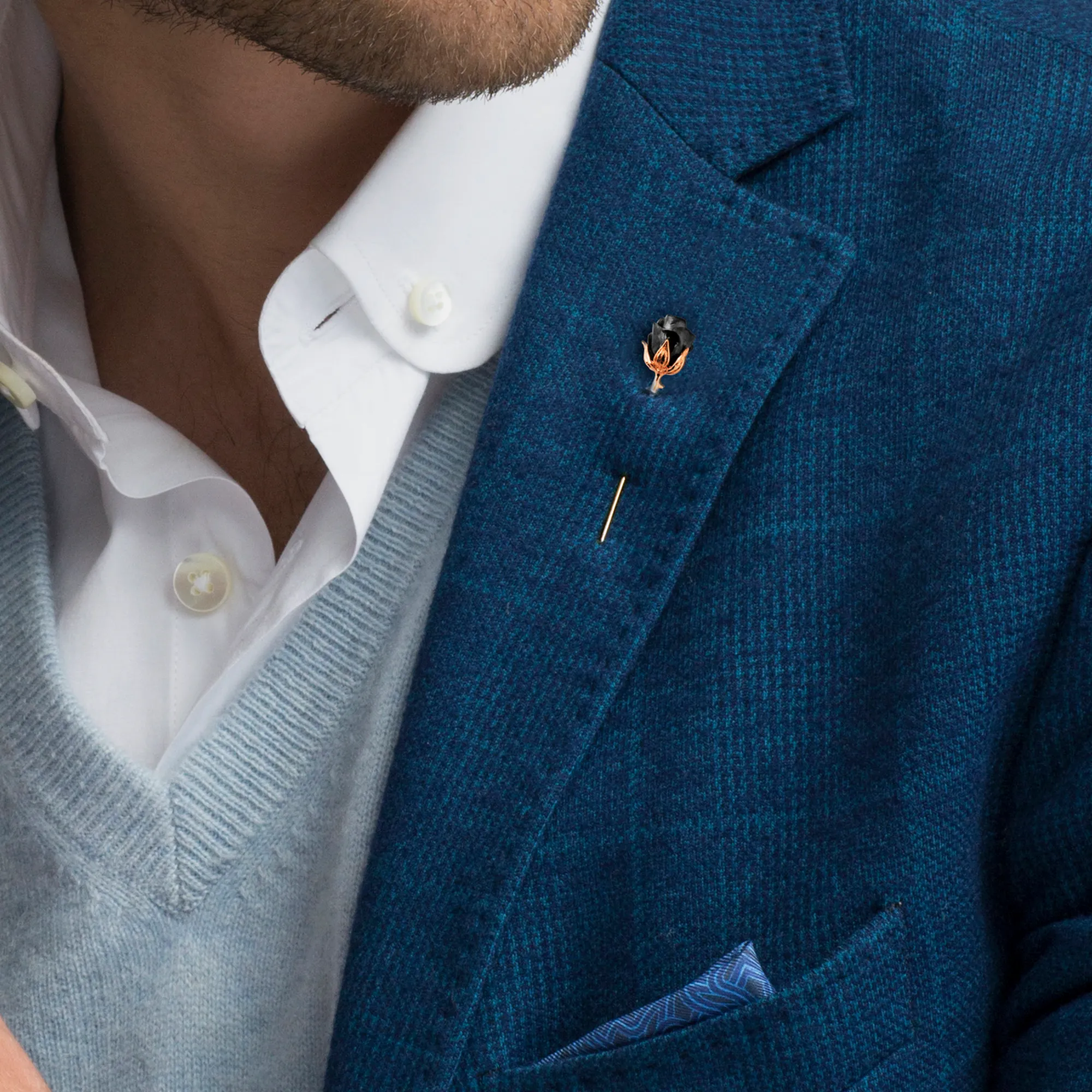 Rose Lapel Pin with Black Enamel and Rose Gold Finish