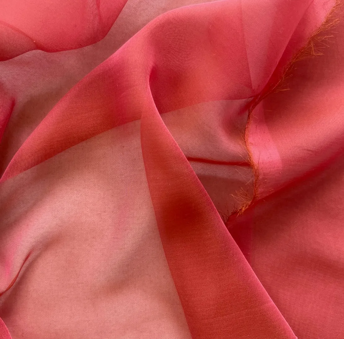 Semi-Sheer Iridescent Salmon & Bronze Silk Chiffon (Made in Italy)