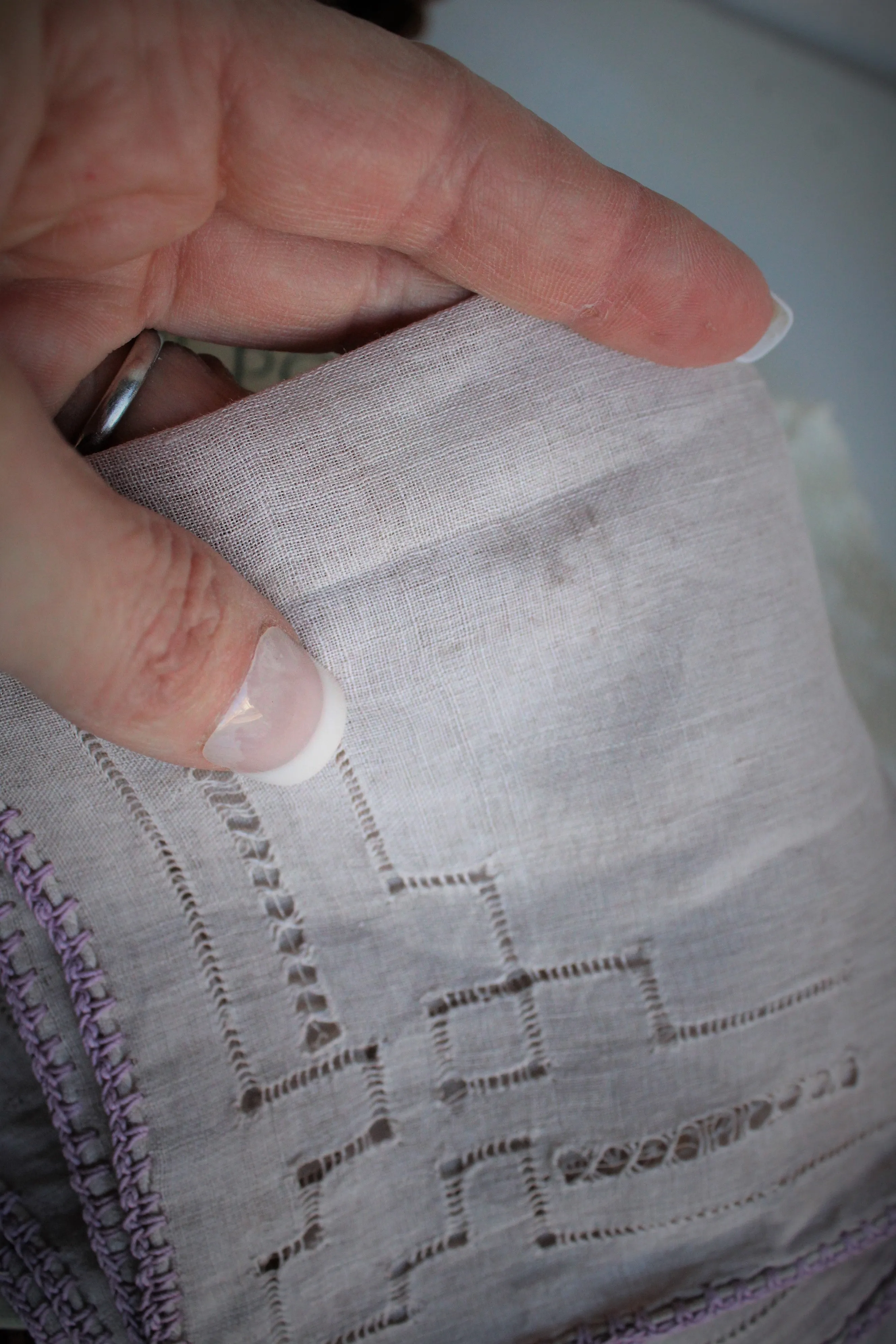 Set of Three Hand Plant Dyed Vintage Handkerchiefs in Silvery Lavender