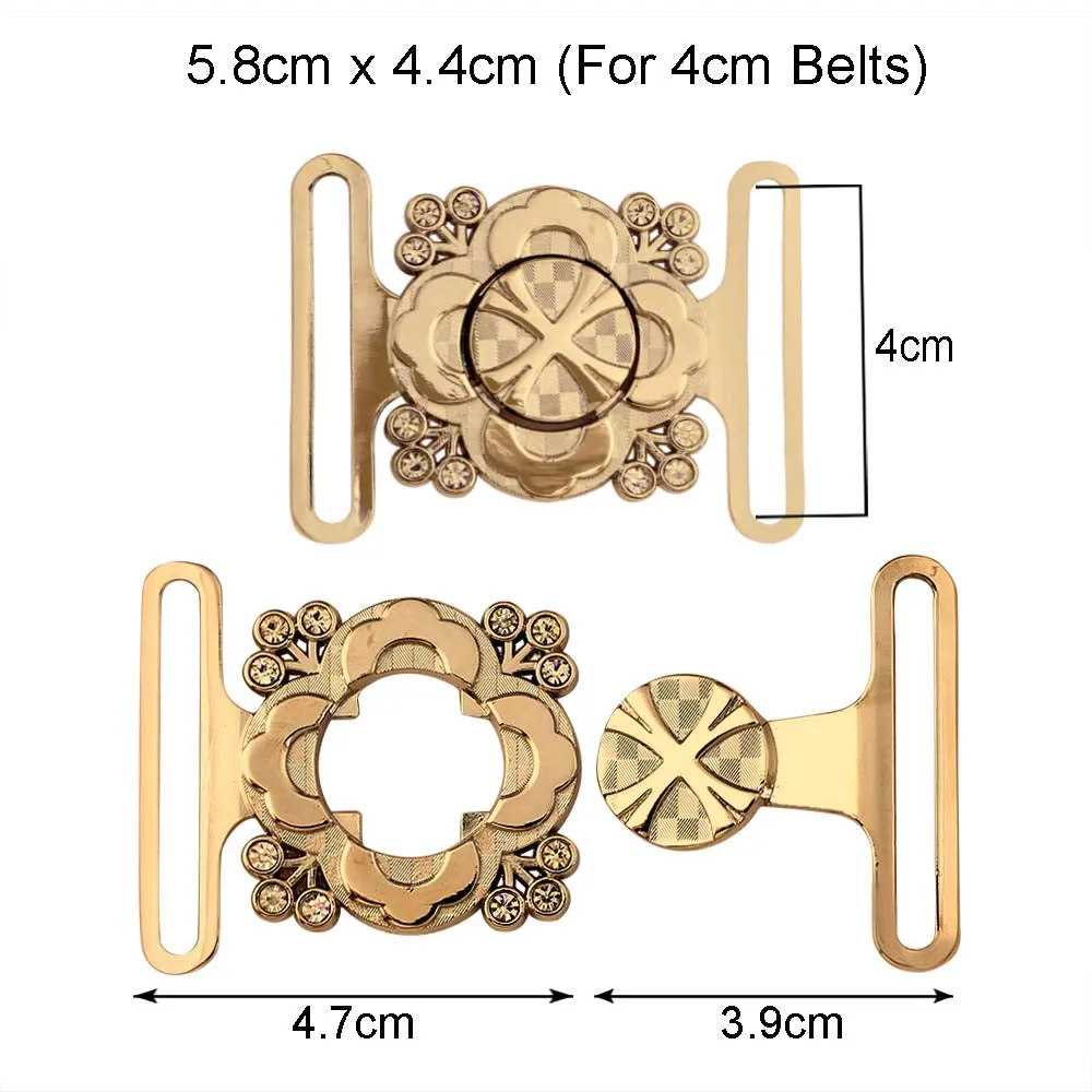 Shiny Floral Frame Style Closure Clasp 2 Part Belt Buckle