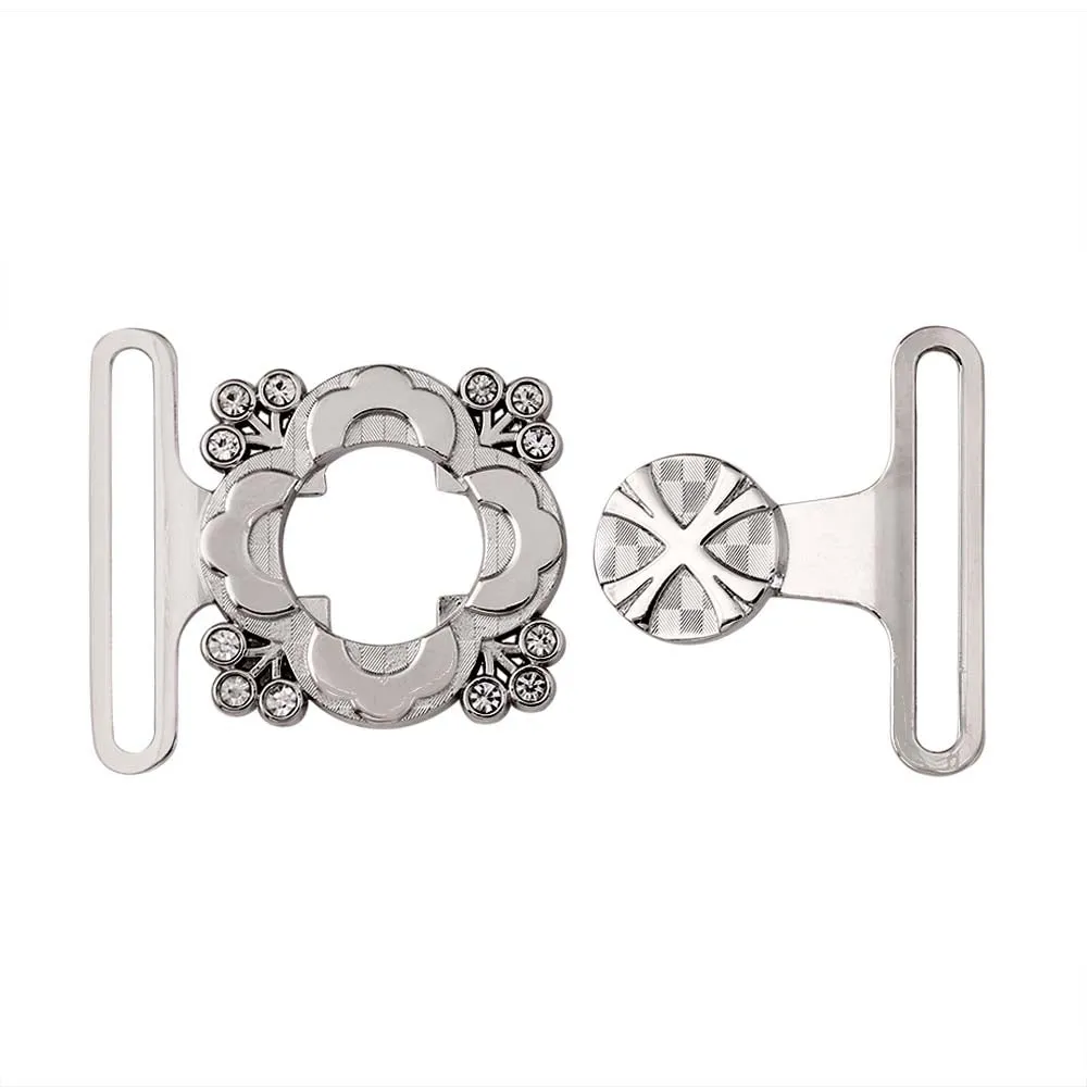 Shiny Floral Frame Style Closure Clasp 2 Part Belt Buckle