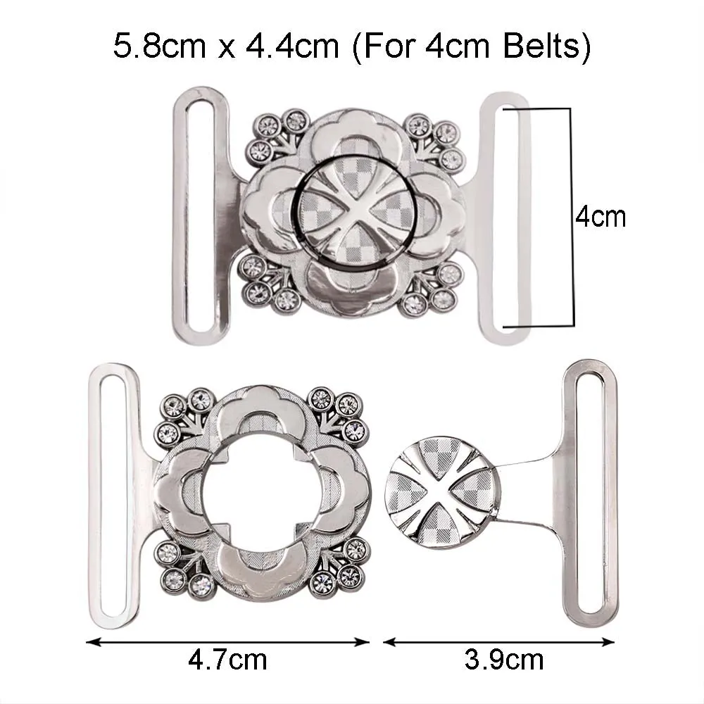 Shiny Floral Frame Style Closure Clasp 2 Part Belt Buckle