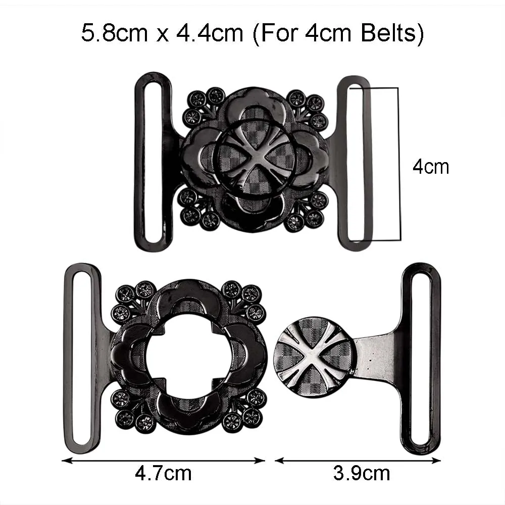 Shiny Floral Frame Style Closure Clasp 2 Part Belt Buckle