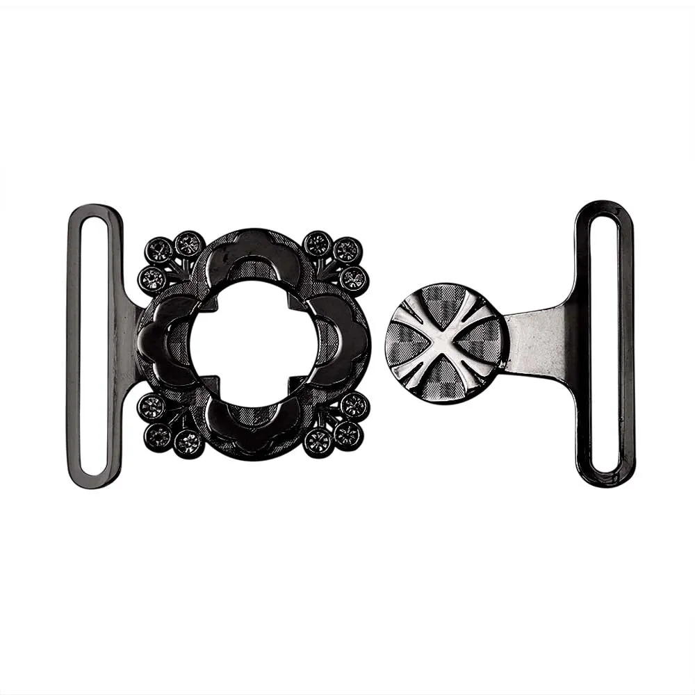 Shiny Floral Frame Style Closure Clasp 2 Part Belt Buckle