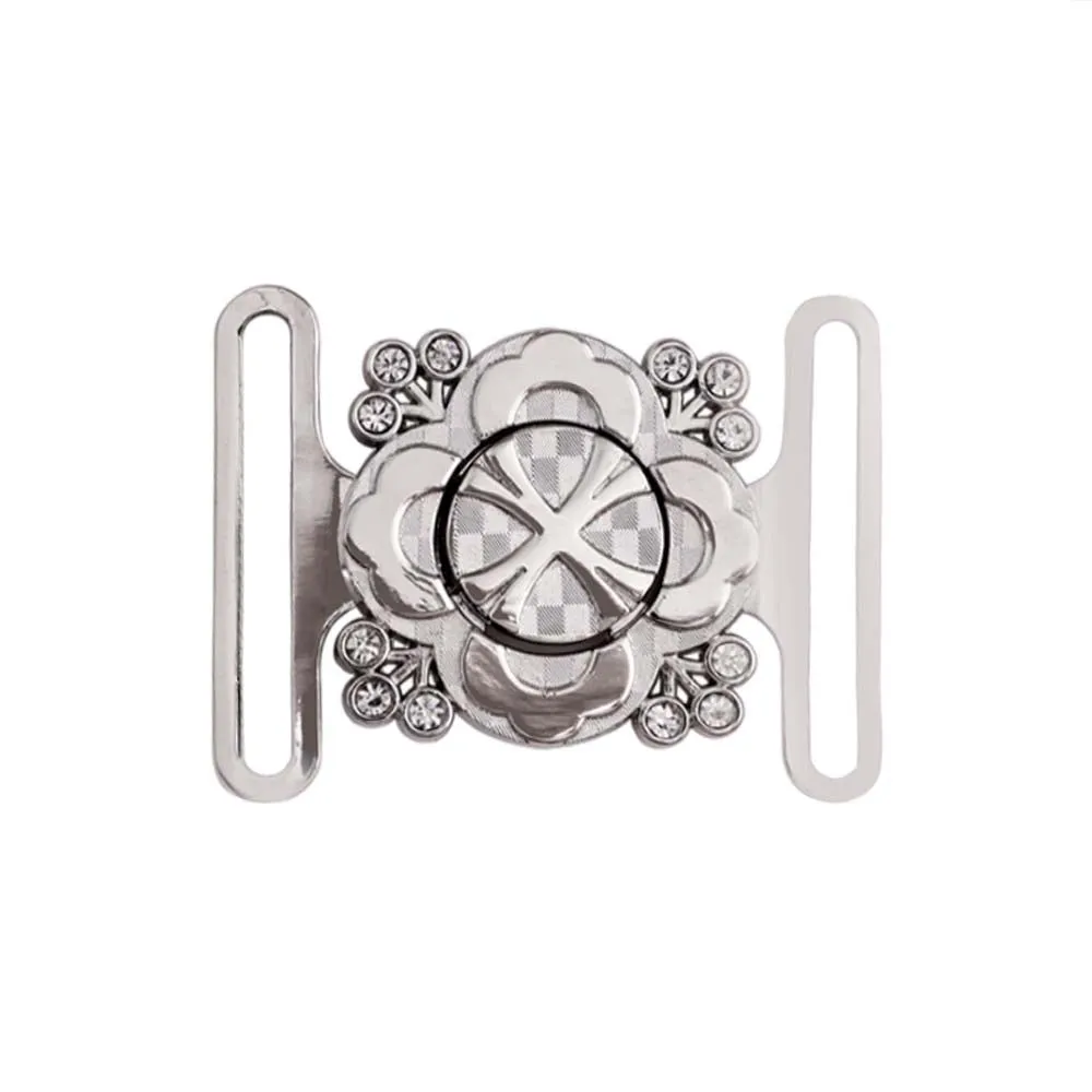 Shiny Floral Frame Style Closure Clasp 2 Part Belt Buckle