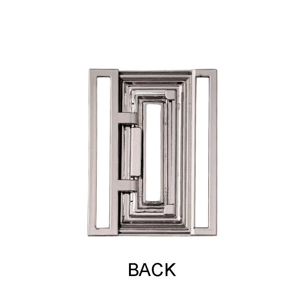 Shiny Geometric Rectangle Frame Clasp 2 Part Designer Belt Buckle