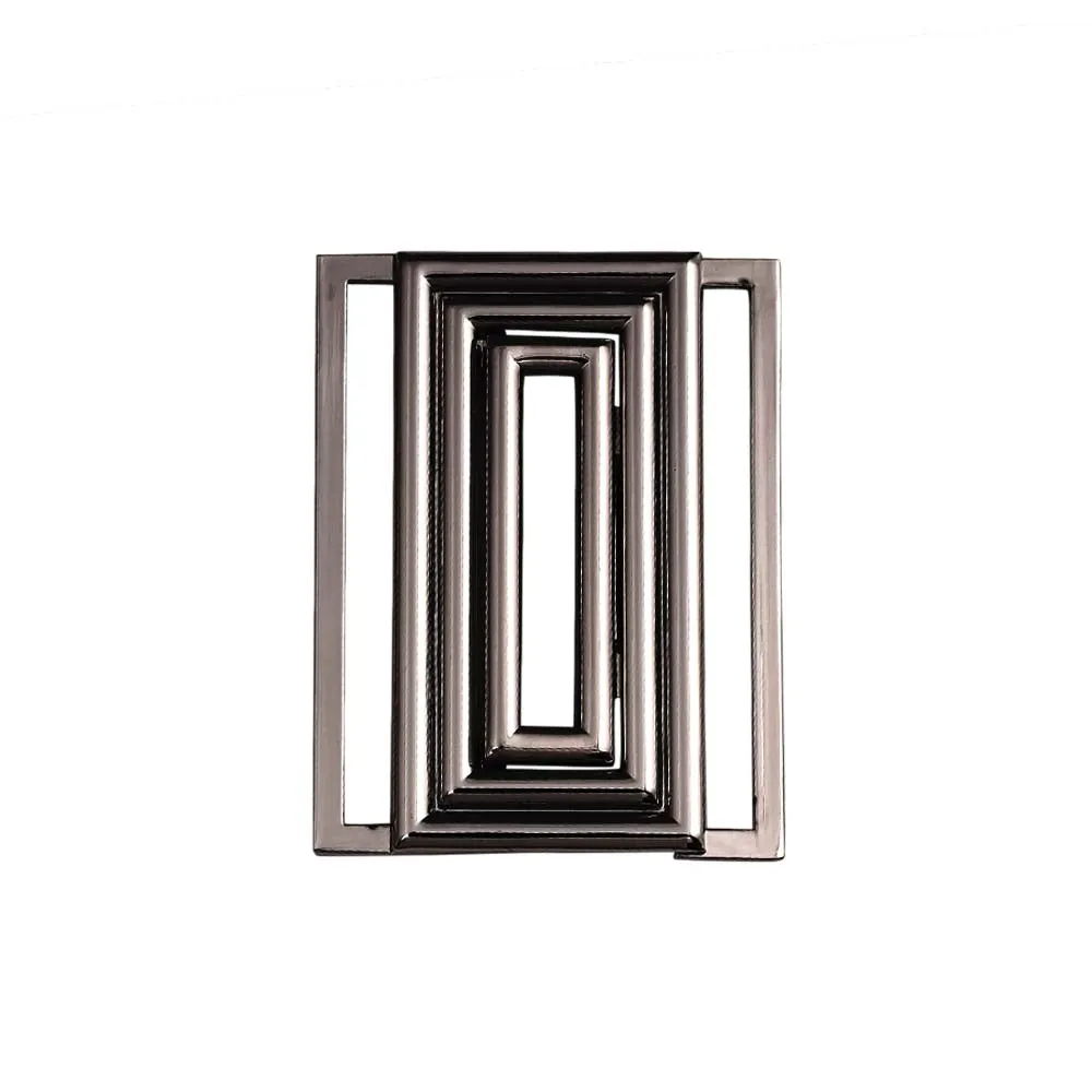 Shiny Geometric Rectangle Frame Clasp 2 Part Designer Belt Buckle