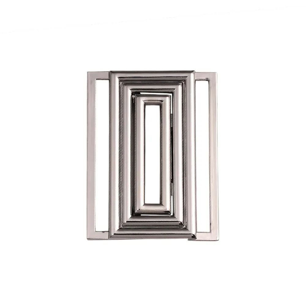 Shiny Geometric Rectangle Frame Clasp 2 Part Designer Belt Buckle