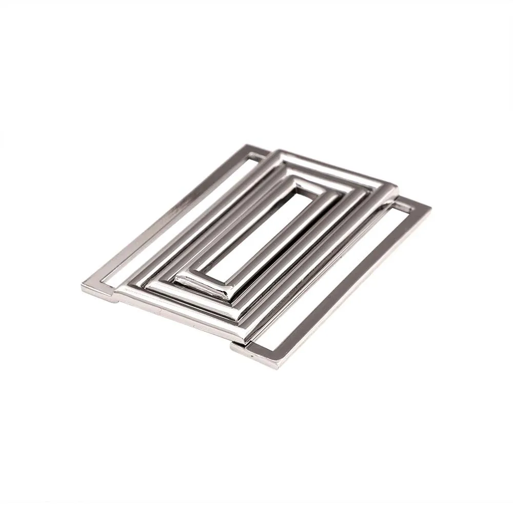 Shiny Geometric Rectangle Frame Clasp 2 Part Designer Belt Buckle