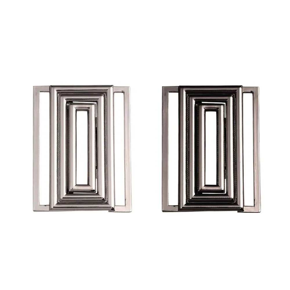 Shiny Geometric Rectangle Frame Clasp 2 Part Designer Belt Buckle