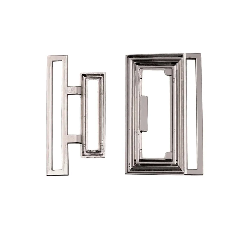 Shiny Geometric Rectangle Frame Clasp 2 Part Designer Belt Buckle