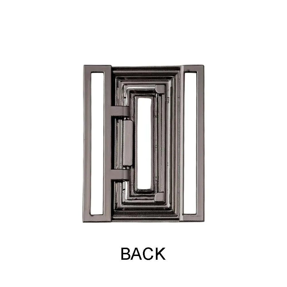 Shiny Geometric Rectangle Frame Clasp 2 Part Designer Belt Buckle