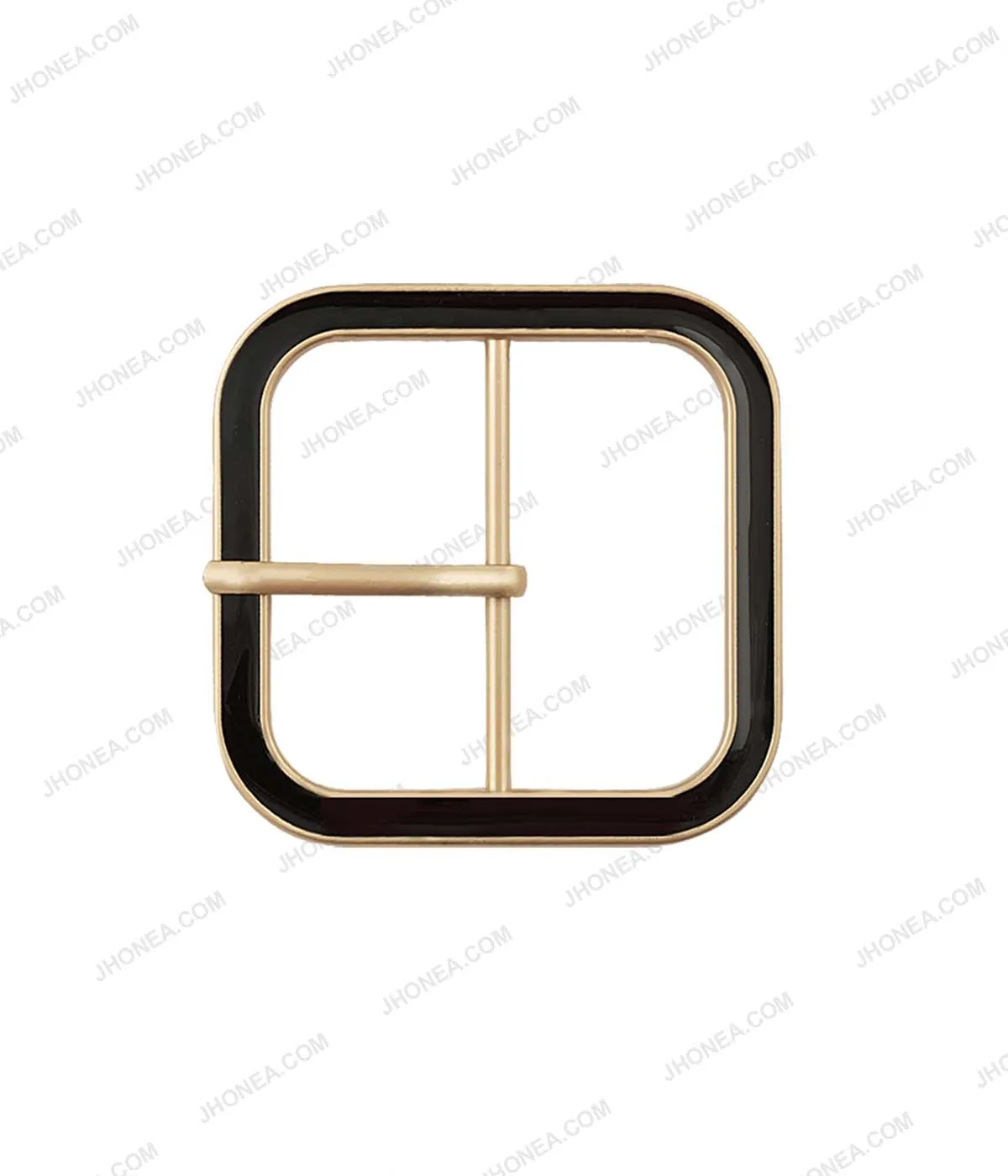 Shiny Glossy Black Enamel Square Shape Belt Buckle with Prong