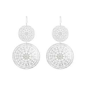 Silver Filigree Statement Disc Drop Earrings