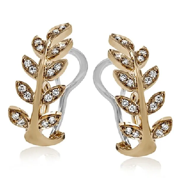 Simon G. 18K Rose Gold Leaf & Vine Style Earrings