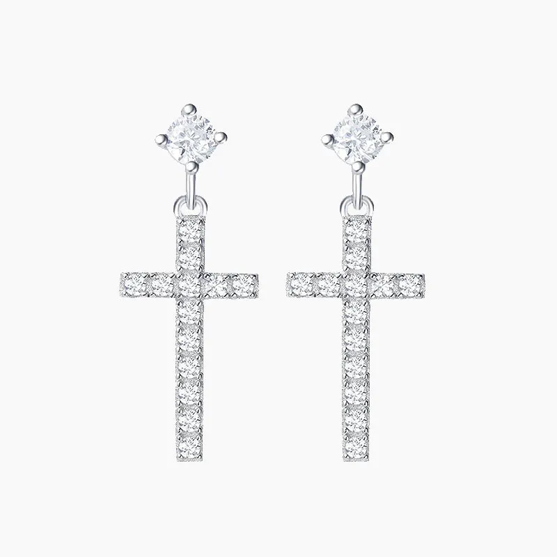 Small Little Cute Dangle Drop Cross Earrings