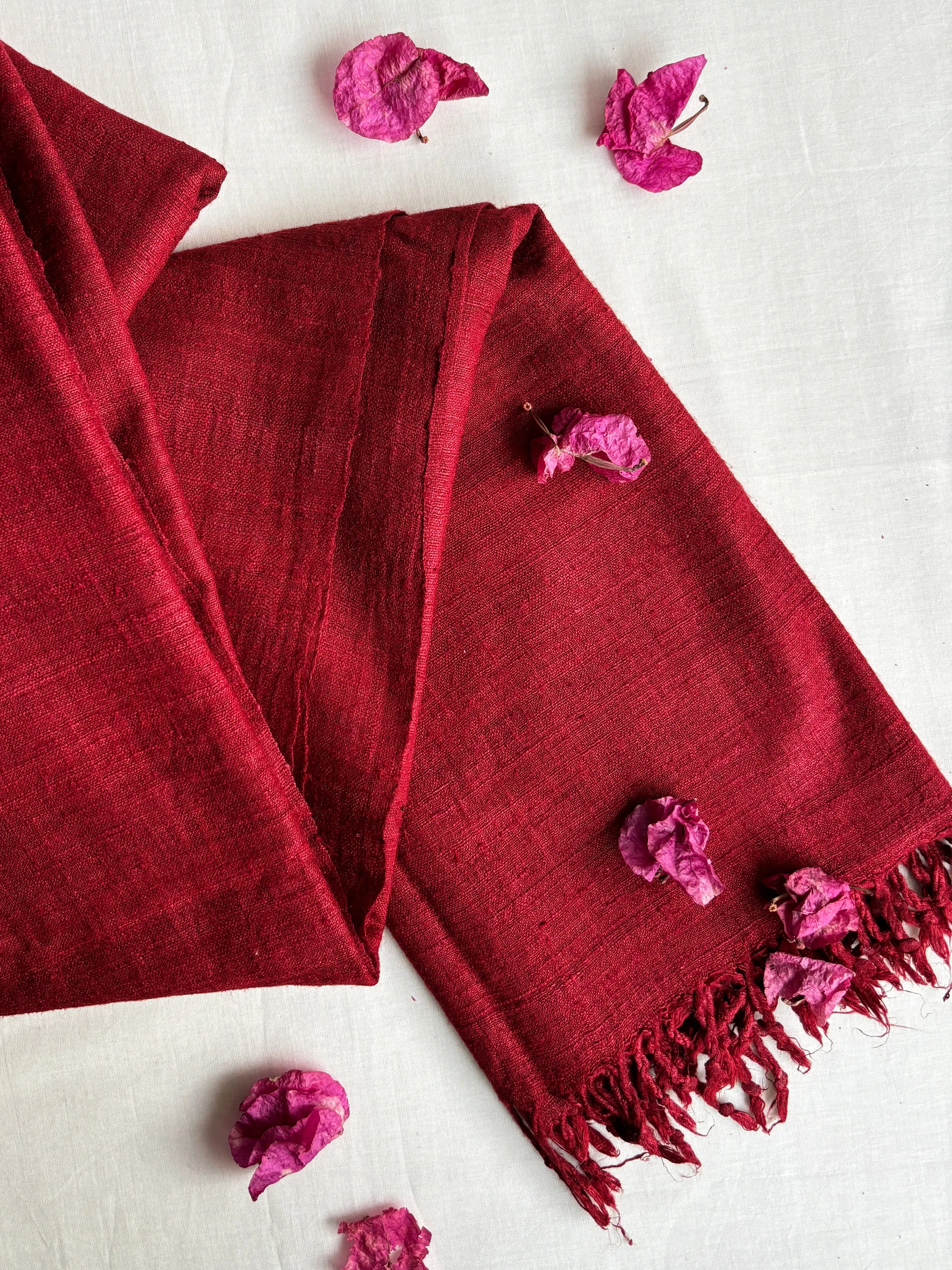 Solid Red Ahimsa Silk Scarf | Natural Sapanwood Dye