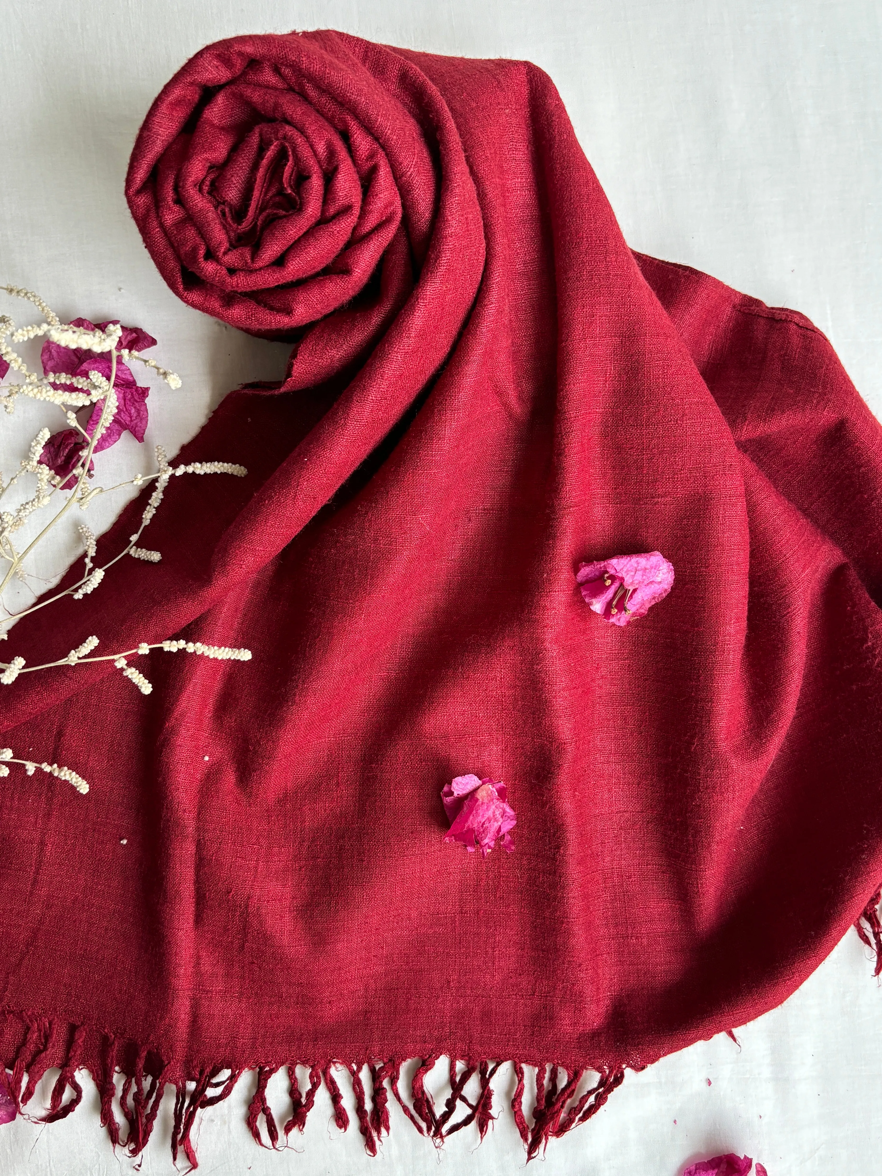 Solid Red Ahimsa Silk Scarf | Natural Sapanwood Dye