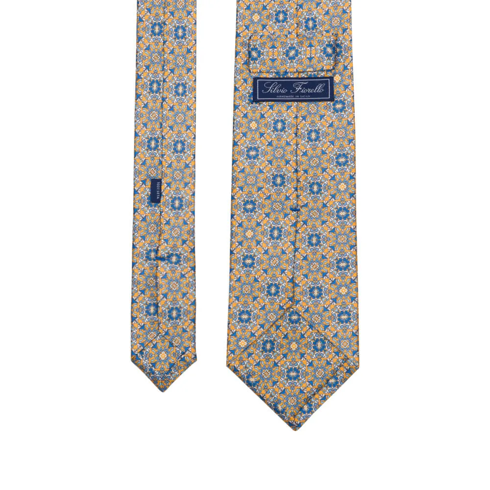 The Cathedral of Taormina Yellow and Blue Silk Duchesse Tie