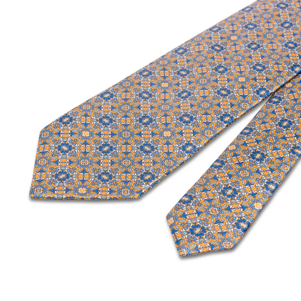 The Cathedral of Taormina Yellow and Blue Silk Duchesse Tie