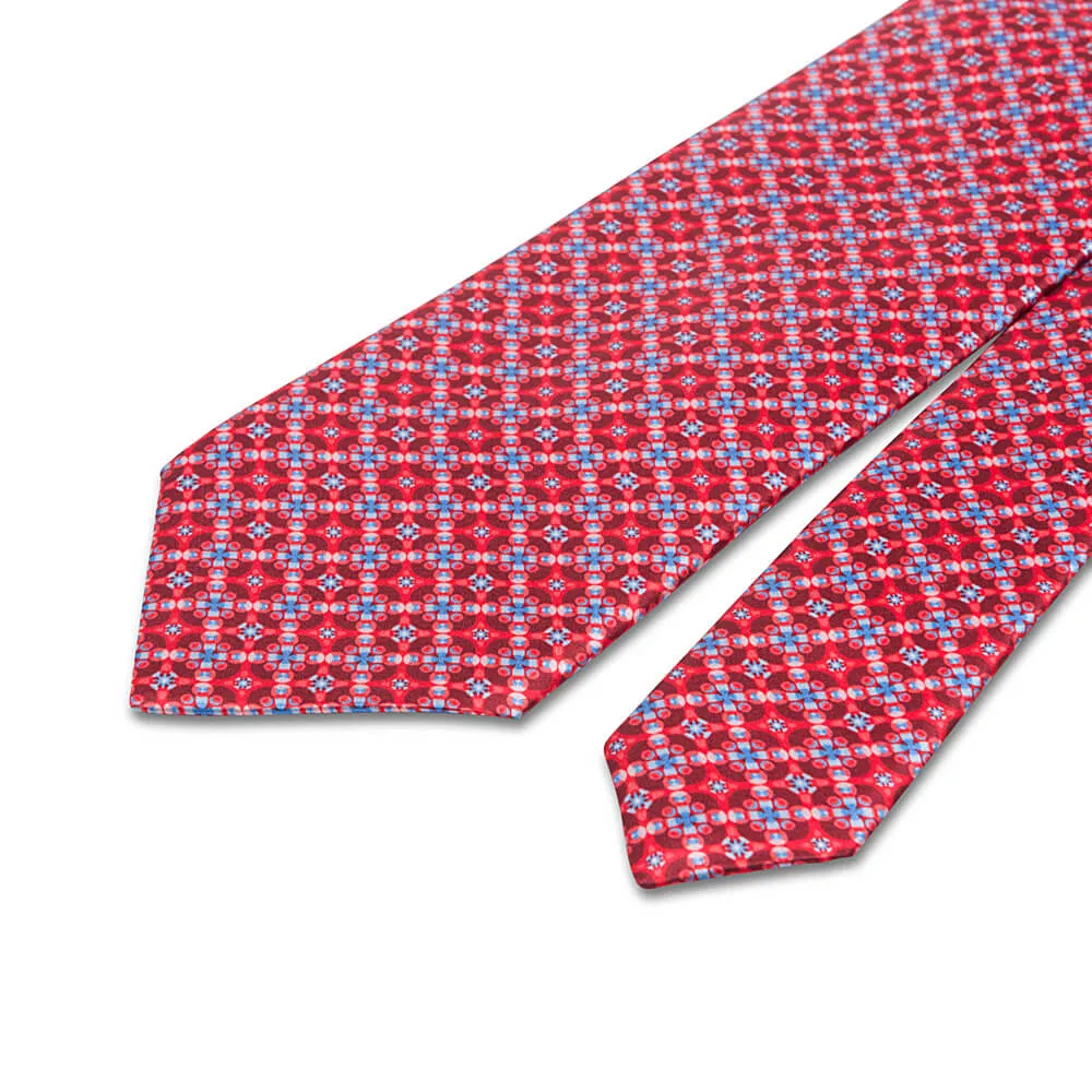 The Pearl of Sicily Red and Blue Silk Duchesse Tie