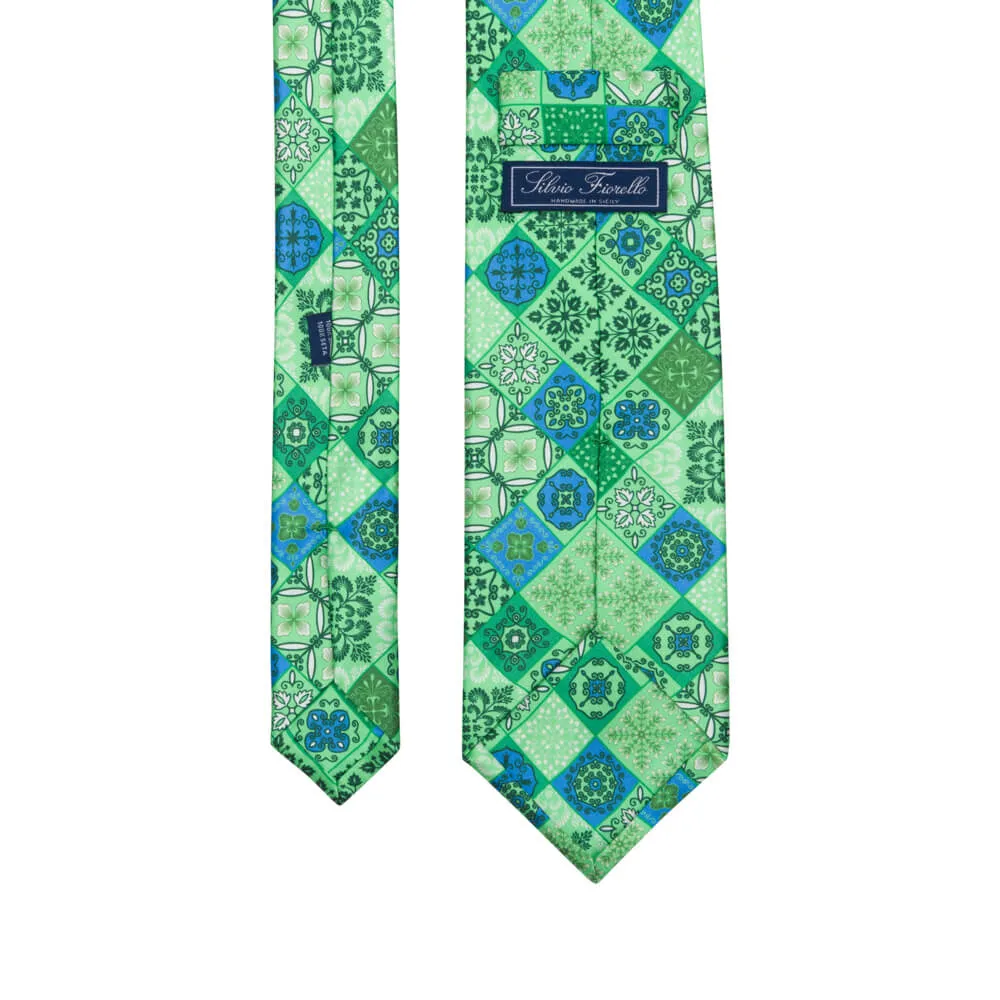 The Taormina Mosaic Green Duchesse Silk Tie