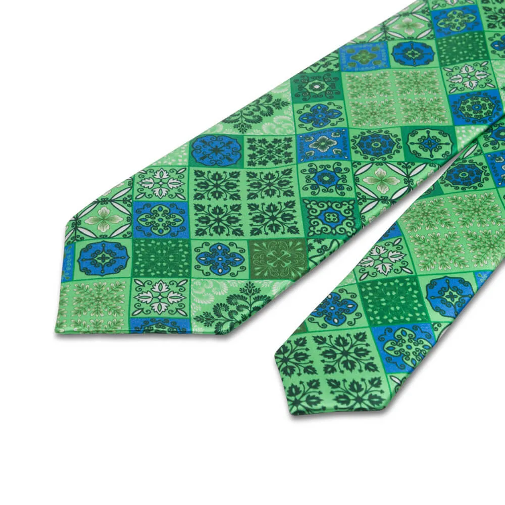 The Taormina Mosaic Green Duchesse Silk Tie